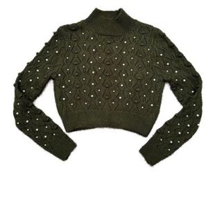 ZARA NWT OPEN BACK PEARL AND POPCORN SWEATER TURTLENECK CROPPED SWEATER